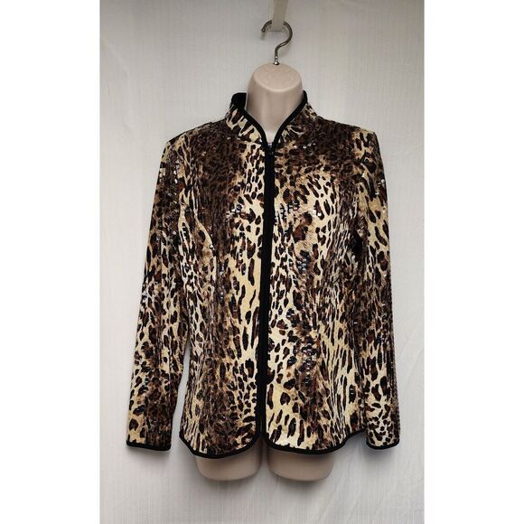 aDRESSing WOMAN Leopard Cheetah Animal Print Full Zip Shimmer Jacket Size M - Picture 6 of 11